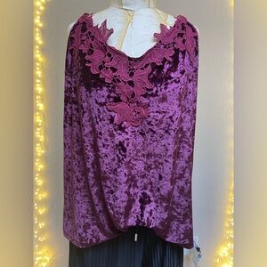 Burgundy Crushed Velvet Tanktop with Lace trim Accents